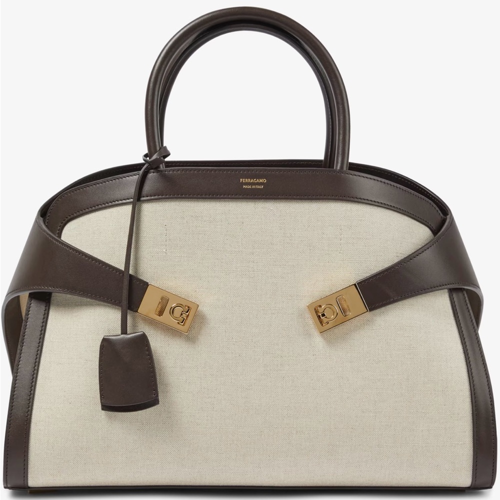 Salvatore Ferragamo Brown and Cream Satchel